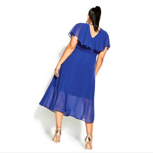 NWT City Chic Softly Tied Wrap Dress Lapis Blue Size 14 - Picture 2 of 11